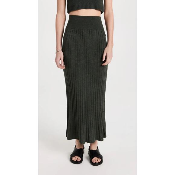 Lisa Yang Katie Skirt Side Button Long Tulip Hem Ribbed Cashmere Moss Size 1 S/M - Picture 6 of 16